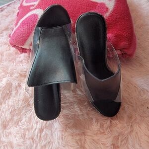 Black Transparent Women's Chunky Wedge